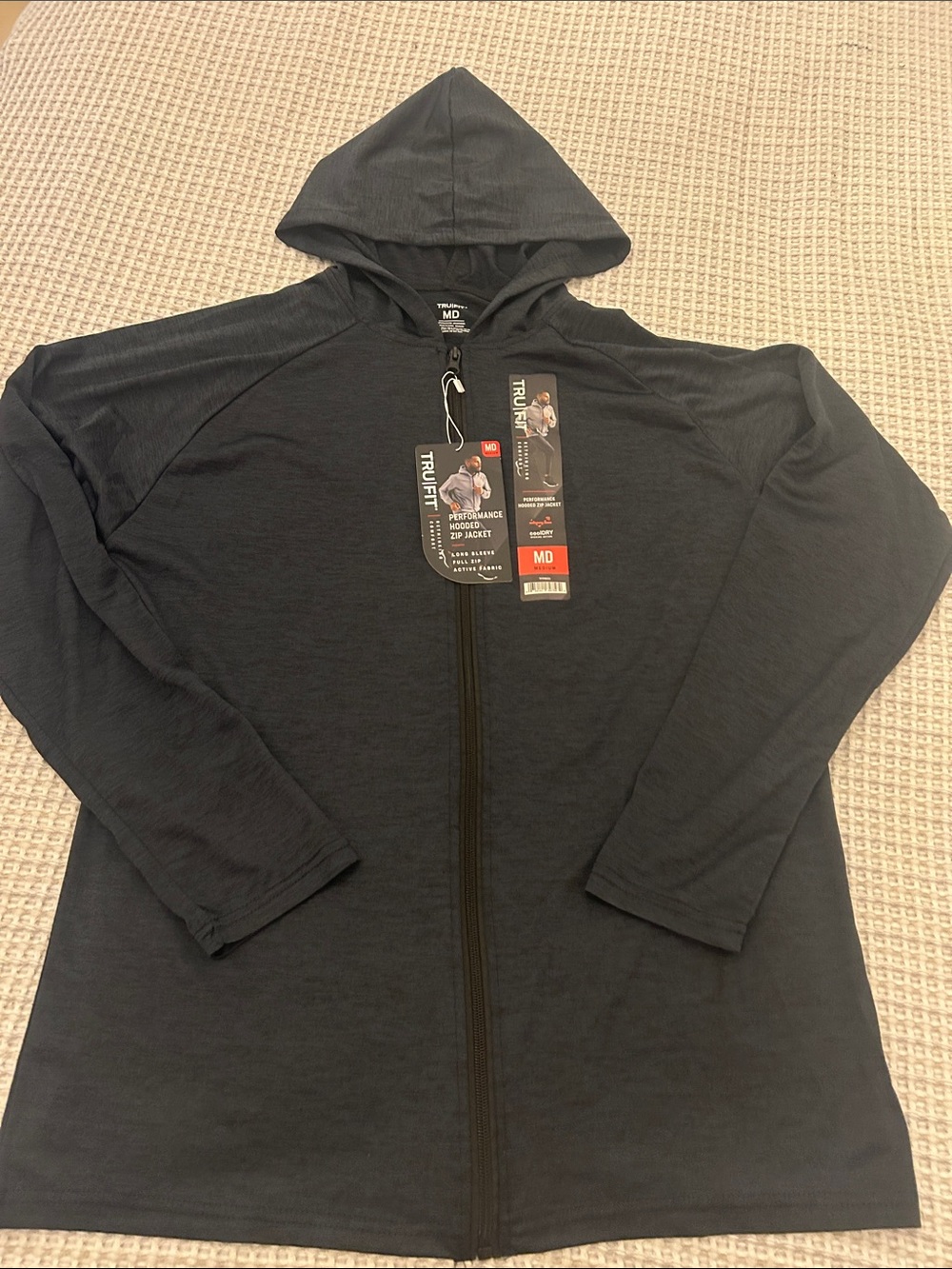 TruFit Men's Hooded Lightweight Zip Jacket in Dark Gray
